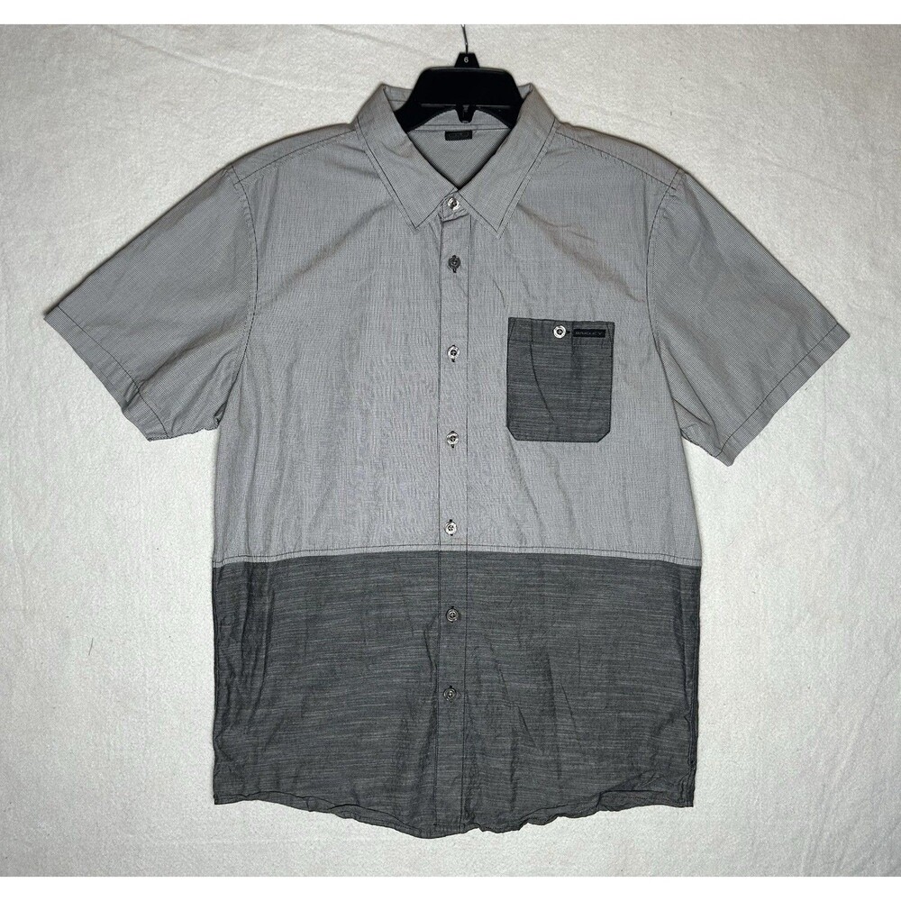 Oakley Men’s L Gray Colorblock Cotton Blend Woven Pocket Button-Up Shirt